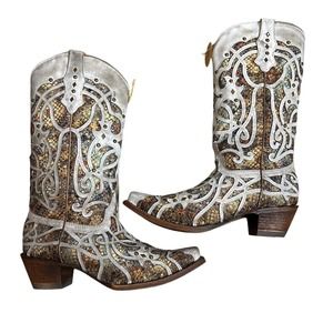Corral Women’s Boots LD TAUPE INLAY & STUDS C3409 NIB Sz 10